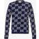 Gucci Mens Blue Ivory Monogram-pattern Ribbed-trim Wool Jumper