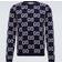 Gucci Mens Blue Ivory Monogram-pattern Ribbed-trim Wool Jumper