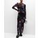 Ganni Printed Mesh O-neck Ruched Long Dress in Black Recycled Nylon/Spandex Women's