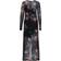 Ganni Printed Mesh O-neck Ruched Long Dress in Black Recycled Nylon/Spandex Women's