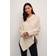 Cream Knit Poncho V-Neck and Pattern - Beige