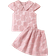 Shein Kids CHARMNG Young Girl Pink Rose Jacquard Doll Collar Short Sleeve Top And Skirt Set