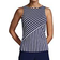 Lands' End Women's Modest High Neck Tankini - Deep Sea Mixed Diagonal Stripe