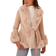 Blue Vanilla Faux Fur PU Coat with Belt - Cream