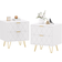 Nightstand White/Gold Bedside Table 15.8x19.7" 2