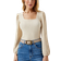 Happiness İstanbul Textured Knitted Square Neck Blouse Women - Light Cream