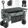 YitaHome Folding Wagon w/Table Plate, Large Capacity Collapsible Wagon Cart, Adjustable Handle Height Foldable Utility Garden Cart, Outdoor Beach Wagon for Camping, Shopping, Sports, Garden - Grey