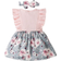 Shein Fashionable Baby Girl Short Sleeve Floral Print Dress With Bow Decoration