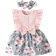 Shein Fashionable Baby Girl Short Sleeve Floral Print Dress With Bow Decoration