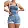 Shein Frenchy Denim Jumpsuit Romper with Rolled Hem without Tank Top