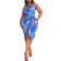 PrettyLittleThing Abstract Print Chiffon Ruched Drape Midi Dress Plus Size - Blue
