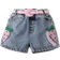 Shein Young Girl Summer 2pcs/Set Strawberry & Letter Print Short Sleeve T-Shirt And Embroidered Elastic Waistband Denim Shorts With Belt