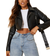 PrettyLittleThing Faux Leather Super Cropped Belted Biker Jacket - Black