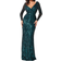 Goddiva Long Sleeve Sequin V Wrap Maxi Dress - Emerald Green