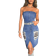 Shein BAE Strapless Denim Dress With Distressed And Glittering Design
