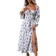 Shein VCAY Allover Floral Print Flounce Sleeve Knot Front Split Thigh Dress