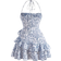 Shein Mod Floral Print Ruffle Trim Tie Backless Ruched Bust Layered Halter Summer Short Dress