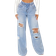 Shein SXY Drawstring Waist Cut Out Ripped Wide Leg Jeans