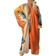 Women's Floral Print Satin Robe Kimono Cardigan - Orange