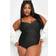 Yours Curve Double Crossover Swimsuit Black, Black, 34-36, Women