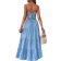 Shein Frenchy Summer Casual Backless Tie Strap Ruffle Hem Cami Dress