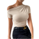 Shein Solid Ruched Asymmetrical Neck Tee