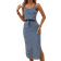 Shein LUNE Women's Summer Casual Spaghetti Strap Dress With Tie Waist, Side Split Hem