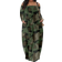 Shein Green Camouflage Printed Off Shoulder Plus Size Women's Fashionable Casual Long-Sleeved Dress