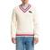 Lacoste Cable Knit V Neck Sweater Unisex - White/Bordeaux/Light Blue