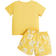 Shein Baby Girls' Cute Casual Cartoon Print Short Sleeve Top And Floral Shorts Set