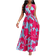 Shein Slayr Tropical Print Deep V Neckline Cinched Waist Fit And Flare Dress
