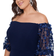 Xscape Melanie 3D Floral Sleeve Scuba Crepe Gown Plus Size - Navy