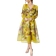 Coast Printed Blouson Sleeve Organza Midi Dress - Yellow