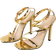 Shein Women's Metal Embossed Square Toe Stiletto Sandals, Fine Heel, Fashionable Party Shiny Gold High Heel Sandals