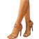 Shein Women's Metal Embossed Square Toe Stiletto Sandals, Fine Heel, Fashionable Party Shiny Gold High Heel Sandals