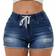 Shein Womens Elastic Waist Drawstring Distressed Denim Shorts With Pockets