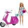 Barbie Doll Blonde & Pink & White Scooter with Kickstand & Teal Basket GBK85