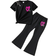 Shein Little girls set of short sleeve t-shirt with heart and letter print and flared trousers