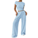 Shein EZwear 2pcs Women Plain Texture Top And Pants Set