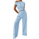 Shein EZwear 2pcs Women Plain Texture Top And Pants Set