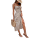 Shein Frenchy Women's Allover Print Full-Length Spaghetti Strap Dress With Ruched Bust And Front Slit Commute Minimalist Office Old Money Simple