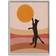 Stupell Industries Black Cat Reaching Stripes Pattern Gray Framed Art 16x20"