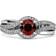 TriJewels Halo Swirl Engagement Ring - White Gold/Garnet/Diamonds