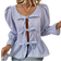 Shein Frenchy Autumn Stylish Sweet Tie Up Striped Puff Sleeve Blouse