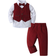 Shein Young Boy Gentlemen Suit Three Pieces White Shirt With Bow Tie, Burgundy Vest And Trousers, Fashionable And Cute, Suitable For Birthday Party, Wedding, Performance And Banquet