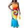 Shein Slayr Summer Casual Vacation Word-Neck Suspender Back Cross Strap Hollow Slim Long Skirt With High Rear Hem And Slit To Mid-Thigh Full Rainbow Color Gradient Print Women's Dress-K