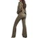 Misspap Ribbed Boxy Long Sleeve Top & Wide Leg Lounge Set - Khaki