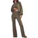 Misspap Ribbed Boxy Long Sleeve Top & Wide Leg Lounge Set - Khaki