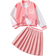 Shein Young Girls Letter Print Cropped Baseball Jacket And Ruched Skirt Set