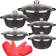 Retoo Topfset 12-teilig Induktion Aluminium Keramik Kochgeschirr Kochtöpfe Kochtopf-Set - Silber Set mit Klappe 12 teile